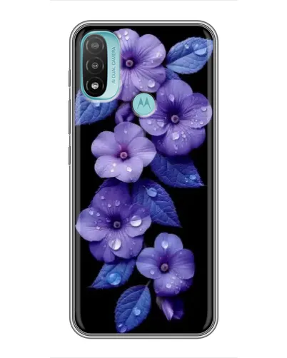 Чехол для Motorola MOTO E40 с картинкой «Фиолетовые цветы с росою»