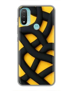 Чехол для Motorola MOTO E40 с картинкой «Черное желтое переплетение»