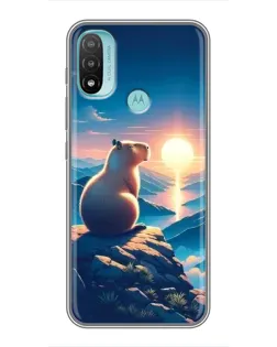 Чехол для Motorola MOTO E40 с картинкой «Закат солнца с капибарой»