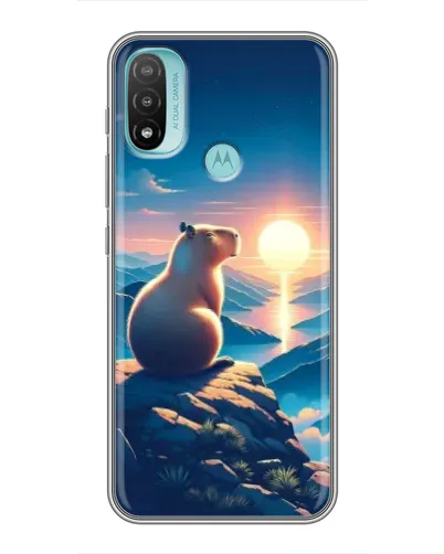 Чехол для Motorola MOTO E40 с картинкой «Закат солнца с капибарой»