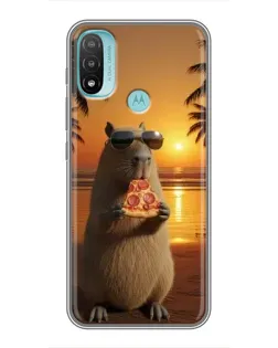 Чехол для Motorola MOTO E40 с картинкой «Капибара с пиццей»