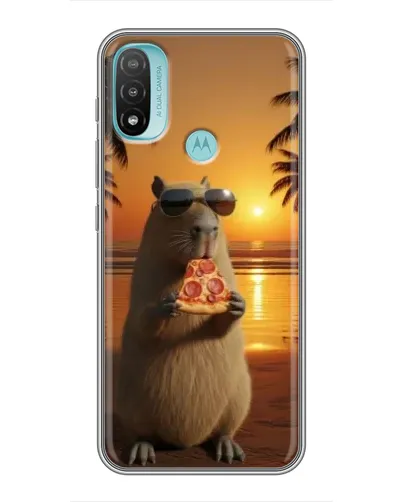 Чехол для Motorola MOTO E40 с картинкой «Капибара с пиццей»