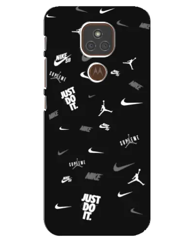 Чехол для Motorola MOTO E7 Plus с картинкой «Nike Black Pattern»