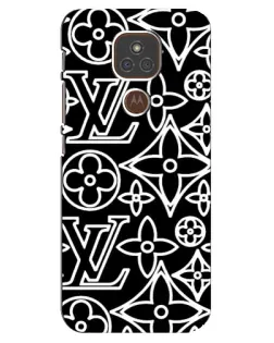 Чехол для Motorola MOTO E7 Plus с картинкой «Черно-белый узор LV»
