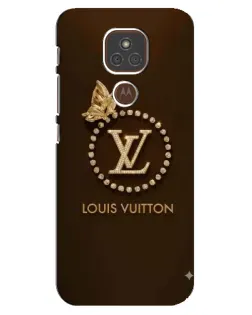 Чехол для Motorola MOTO E7 Plus с картинкой «LV — золотая печать»