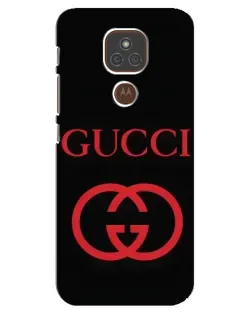 Чехол для Motorola MOTO E7 Plus с картинкой «Gucci — красный логотип»