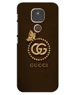Чехол для Motorola MOTO E7 Plus с картинкой «Gucci — золотая бабочка»