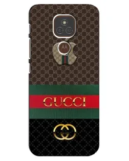 Чехол для Motorola MOTO E7 Plus с картинкой «Gucci — брендированный десерт»