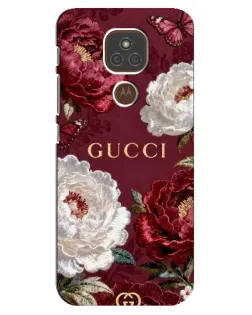 Чехол для Motorola MOTO E7 Plus с картинкой «Gucci — бордовые розы»