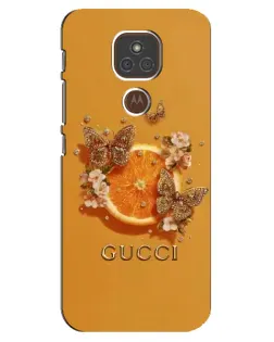 Чехол для Motorola MOTO E7 Plus с картинкой «Gucci — золотые бабочки»