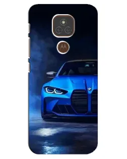 Чехол для Motorola MOTO E7 Plus с картинкой «Голубая BMW M4»