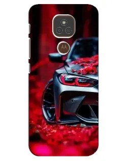 Чехол для Motorola MOTO E7 Plus с картинкой «Спортивная BMW и цветы»