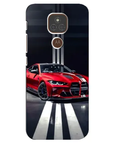 Чехол для Motorola MOTO E7 Plus с картинкой «Красная BMW на дороге»