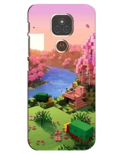Чехол для Motorola MOTO E7 Plus с картинкой «Розовое дерево Minecraft»