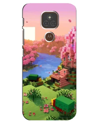 Чехол для Motorola MOTO E7 Plus с картинкой «Розовое дерево Minecraft»