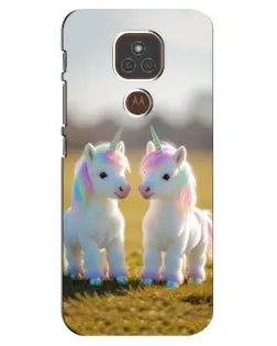 Чехол для Motorola MOTO E7 Plus с картинкой «Пара единорогов»