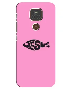 Чехол для Motorola MOTO E7 Plus с картинкой «Розовый символ  Jesus»