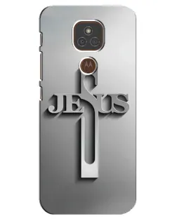 Чехол для Motorola MOTO E7 Plus с картинкой «Металлический крест Jesus»