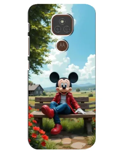 Чехол для Motorola MOTO E7 Plus с картинкой «Микки на скамейке»