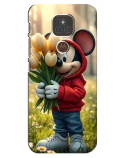 Чехол для Motorola MOTO E7 Plus с картинкой «Микки с тюльпанами»