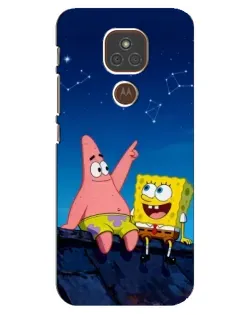 Чехол для Motorola MOTO E7 Plus с картинкой «Губка Боб и Патрик ночью»