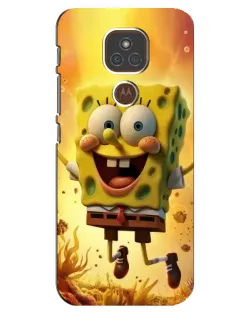 Чехол для Motorola MOTO E7 Plus с картинкой «Губка Боб прыгает»