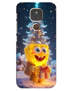 Чехол для Motorola MOTO E7 Plus с картинкой «Рождественский Спанч Боб»