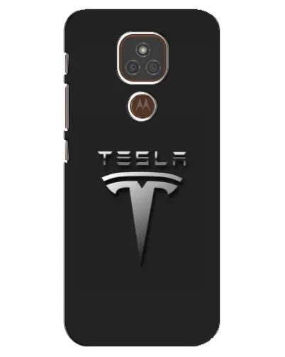 Чехол для Motorola MOTO E7 Plus с картинкой «Стальной логотип Tesla»