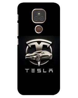 Чехол для Motorola MOTO E7 Plus с картинкой «Tesla — серебристое авто»