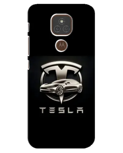 Чехол для Motorola MOTO E7 Plus с картинкой «Tesla — серебристое авто»
