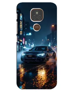 Чехол для Motorola MOTO E7 Plus с картинкой «Ночной город и Audi»
