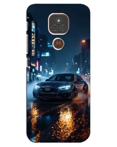 Чехол для Motorola MOTO E7 Plus с картинкой «Ночной город и Audi»
