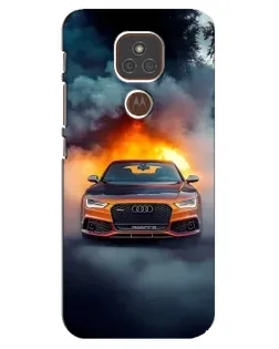 Чехол для Motorola MOTO E7 Plus с картинкой «Audi в огненном дыму»