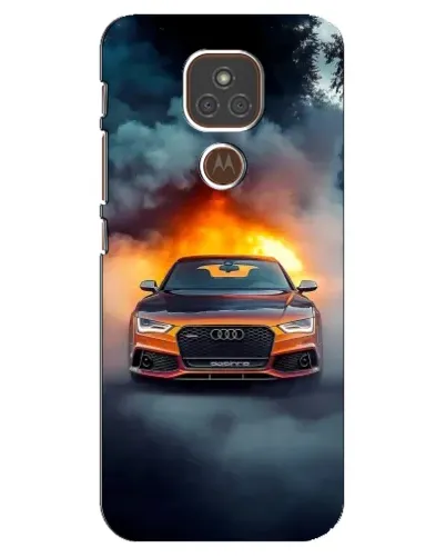 Чехол для Motorola MOTO E7 Plus с картинкой «Audi в огненном дыму»