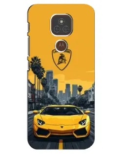 Чехол для Motorola MOTO E7 Plus с картинкой «Желтый Lamborghini город»