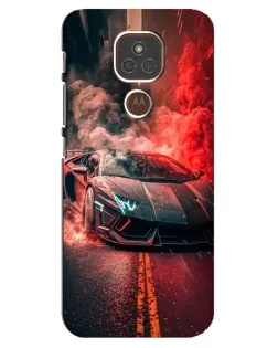 Чехол для Motorola MOTO E7 Plus с картинкой «Lamborghini красный дым»