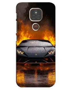 Чехол для Motorola MOTO E7 Plus с картинкой «Lamborghini в огне»