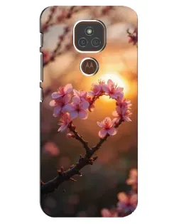 Чехол для Motorola MOTO E7 Plus с картинкой «Розовый цвет сердце на фоне заката»