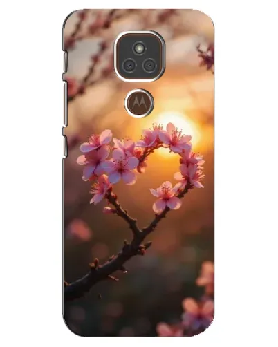 Чехол для Motorola MOTO E7 Plus с картинкой «Розовый цвет сердце на фоне заката»