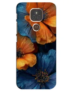 Чехол для Motorola MOTO E7 Plus с картинкой «Яркая сине-оранжевая флора»