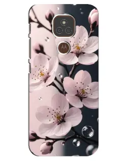 Чехол для Motorola MOTO E7 Plus с картинкой «Нежная сакура и капли»