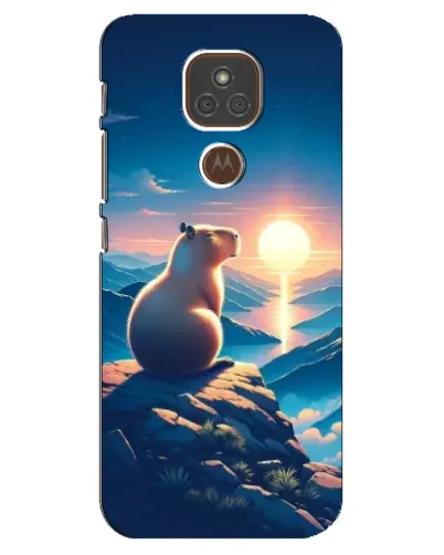 Чехол для Motorola MOTO E7 Plus с картинкой «Закат солнца с капибарой»