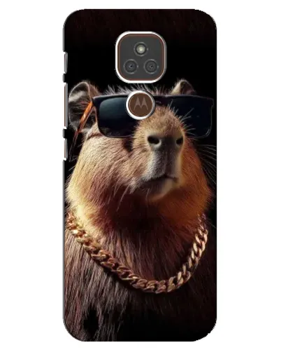 Чехол для Motorola MOTO E7 Plus с картинкой «Капибара золотая цепь»