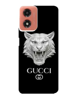 Чехол для Motorola MOTO G04 с картинкой «Gucci — серебряный лев»
