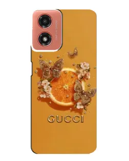 Чехол для Motorola MOTO G04 с картинкой «Gucci — золотые бабочки»