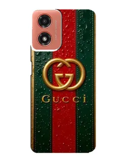 Чехол для Motorola MOTO G04 с картинкой «Gucci — фирменная полоса и золото»