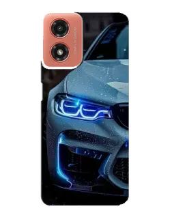 Чехол для Motorola MOTO G04 с картинкой «Взгляд BMW с синими фарами»