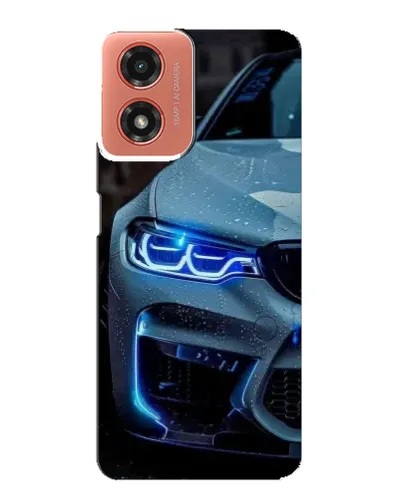 Чехол для Motorola MOTO G04 с картинкой «Взгляд BMW с синими фарами»