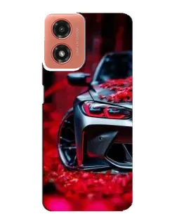 Чехол для Motorola MOTO G04 с картинкой «Спортивная BMW и цветы»