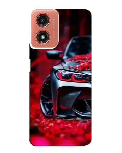 Чехол для Motorola MOTO G04 с картинкой «Спортивная BMW и цветы»